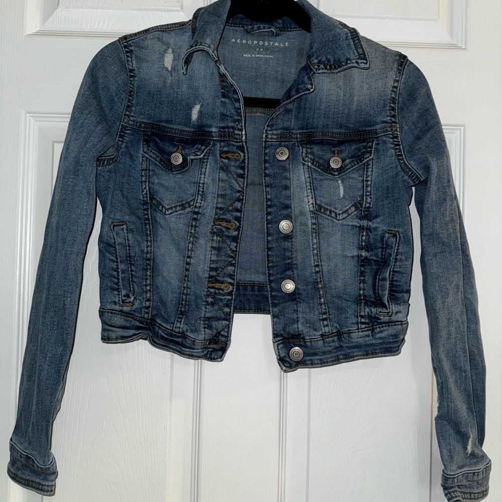 Aeropostale Distressed Dark Blue Jean Jacket